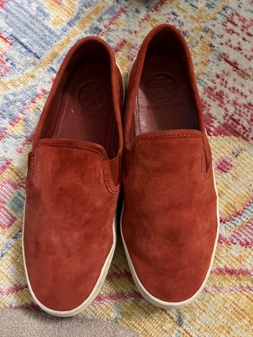 Tory Burch Men's Slip-On Suede Loafers in Brick Red